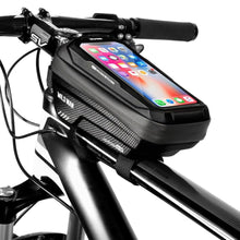 Load image into Gallery viewer, Black Bike Bag Frame Front Top Tube Cycling Bag Waterproof Phone Case Touchscreen Bag  Pack Bicycle Accessories Bike Bicycle Bag Waterproof Bike Phone Mount Bag Front Frame Top Tube Handlebar Bag Touch Screen Holder Case For Cell Phones 6.6in
