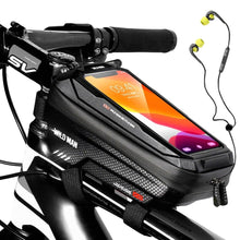 Load image into Gallery viewer, Black Bike Bag Frame Front Top Tube Cycling Bag Waterproof Phone Case Touchscreen Bag  Pack Bicycle Accessories Bike Bicycle Bag Waterproof Bike Phone Mount Bag Front Frame Top Tube Handlebar Bag Touch Screen Holder Case For Cell Phones 6.6in
