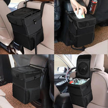 Load image into Gallery viewer, Black Car Trash Can Hanging Seat Back Bag Multi-functional Waterproof Folding  Easy Storage Box For Cars
