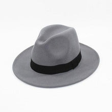 Load image into Gallery viewer, Black Fedora Hat Unisex Wide Brim Hat Autumn Winter Fedora Hat Wide Cap Winter Wool Classic Hat Men Elegant Gentleman Hat For Party
