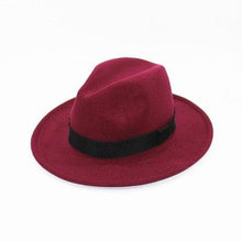 Load image into Gallery viewer, Black Fedora Hat Unisex Wide Brim Hat Autumn Winter Fedora Hat Wide Cap Winter Wool Classic Hat Men Elegant Gentleman Hat For Party
