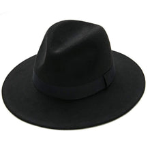 Load image into Gallery viewer, Black Fedora Hat Unisex Wide Brim Hat Autumn Winter Fedora Hat Wide Cap Winter Wool Classic Hat Men Elegant Gentleman Hat For Party
