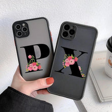 将图片加载到图库查看器，Black Initial Letter Phone Case for iPhone Camera Protect Transparent Art Letters Phone Case For iPhone 13 12 Soft Silicone Cover
