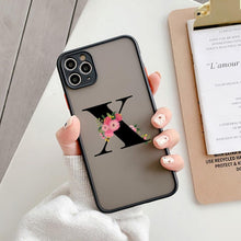 将图片加载到图库查看器，Black Initial Letter Phone Case for iPhone Camera Protect Transparent Art Letters Phone Case For iPhone 13 12 Soft Silicone Cover
