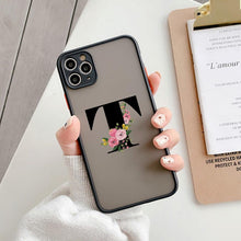将图片加载到图库查看器，Black Initial Letter Phone Case for iPhone Camera Protect Transparent Art Letters Phone Case For iPhone 13 12 Soft Silicone Cover
