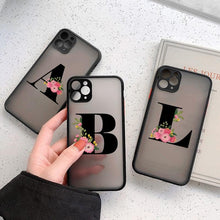 将图片加载到图库查看器，Black Initial Letter Phone Case for iPhone Camera Protect Transparent Art Letters Phone Case For iPhone 13 12 Soft Silicone Cover
