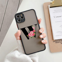 将图片加载到图库查看器，Black Initial Letter Phone Case for iPhone Camera Protect Transparent Art Letters Phone Case For iPhone 13 12 Soft Silicone Cover
