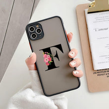 将图片加载到图库查看器，Black Initial Letter Phone Case for iPhone Camera Protect Transparent Art Letters Phone Case For iPhone 13 12 Soft Silicone Cover

