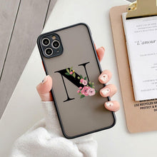将图片加载到图库查看器，Black Initial Letter Phone Case for iPhone Camera Protect Transparent Art Letters Phone Case For iPhone 13 12 Soft Silicone Cover
