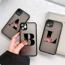 将图片加载到图库查看器，Black Initial Letter Phone Case for iPhone Camera Protect Transparent Art Letters Phone Case For iPhone 13 12 Soft Silicone Cover
