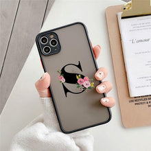 将图片加载到图库查看器，Black Initial Letter Phone Case for iPhone Camera Protect Transparent Art Letters Phone Case For iPhone 13 12 Soft Silicone Cover
