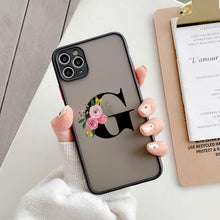 将图片加载到图库查看器，Black Initial Letter Phone Case for iPhone Camera Protect Transparent Art Letters Phone Case For iPhone 13 12 Soft Silicone Cover
