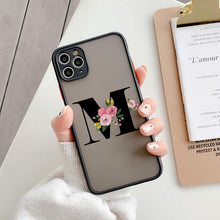 将图片加载到图库查看器，Black Initial Letter Phone Case for iPhone Camera Protect Transparent Art Letters Phone Case For iPhone 13 12 Soft Silicone Cover
