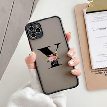 将图片加载到图库查看器，Black Initial Letter Phone Case for iPhone Camera Protect Transparent Art Letters Phone Case For iPhone 13 12 Soft Silicone Cover
