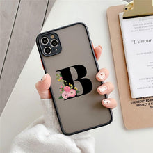 将图片加载到图库查看器，Black Initial Letter Phone Case for iPhone Camera Protect Transparent Art Letters Phone Case For iPhone 13 12 Soft Silicone Cover
