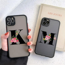 将图片加载到图库查看器，Black Initial Letter Phone Case for iPhone Camera Protect Transparent Art Letters Phone Case For iPhone 13 12 Soft Silicone Cover
