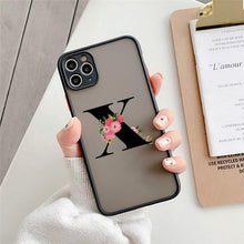 将图片加载到图库查看器，Black Initial Letter Phone Case for iPhone Camera Protect Transparent Art Letters Phone Case For iPhone 13 12 Soft Silicone Cover
