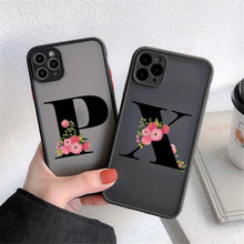 将图片加载到图库查看器，Black Initial Letter Phone Case for iPhone Camera Protect Transparent Art Letters Phone Case For iPhone 13 12 Soft Silicone Cover
