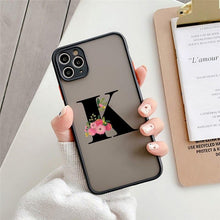 将图片加载到图库查看器，Black Initial Letter Phone Case for iPhone Camera Protect Transparent Art Letters Phone Case For iPhone 13 12 Soft Silicone Cover
