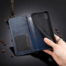 Load image into Gallery viewer, Black Leather Case for iPhone 11 12 13 14 Pro XS Max XR X 8 7 6S 6 Plus Magnet Flip Case Cover For iPhone Business Wallet Leather Case with Magnetic Flip Card Holder Kickstand Full Body Protective Anti-Drop Phone Case
