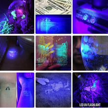Load image into Gallery viewer, Black Light Flashlight UV Flashlight Super Bright LED Tactical Flashlights 1200 Lumen Rechargeable LED Zoomable UV Torch Waterproof Flashlight Lamp For Pet Urine Stains Detection/Camping
