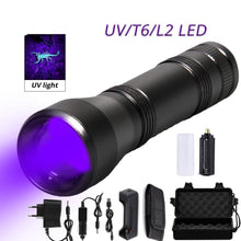 Load image into Gallery viewer, Black Light Flashlight UV Flashlight Super Bright LED Tactical Flashlights 1200 Lumen Rechargeable LED Zoomable UV Torch Waterproof Flashlight Lamp For Pet Urine Stains Detection/Camping
