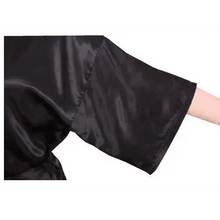 Load image into Gallery viewer, Black Lightweight Elegant Faux Silk Bathrobes For Women V Neck Design  Bridesmaid Bathrobe Wedding  Short Women Bathrobes
