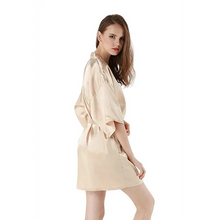 Load image into Gallery viewer, Black Lightweight Elegant Faux Silk Bathrobes For Women V Neck Design  Bridesmaid Bathrobe Wedding  Short Women Bathrobes
