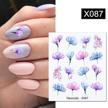 Load image into Gallery viewer, Black Lines Flower Leaves Water Decals Stickers Floral Face Marble Pattern Slider For Nails Summer Nail Art Decoration Summer Stickers on Nails Simple Summer Slider for Manicure Nail Art Watermark Manicure Decor
