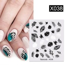 Load image into Gallery viewer, Black Lines Flower Leaves Water Decals Stickers Floral Face Marble Pattern Slider For Nails Summer Nail Art Decoration Summer Stickers on Nails Simple Summer Slider for Manicure Nail Art Watermark Manicure Decor
