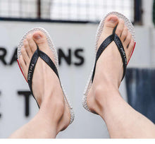 Load image into Gallery viewer, Black Man House Slippers Elegant Flip Flop Pool Slippers Summer Sandals  Men's Shoes Breathable Air Mesh Comfortable Leather Flip Flops Non-Slip Sport Cushion Beach Outdoor Walking Slippers
