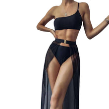 Load image into Gallery viewer, Black Mesh Bikini Cover Up Set Women Bathing Outfits Adults Solid Color One Shoulder Bikini Top  Mesh See Through Crochet Off Shoulder Crop Tops 2 Piece Bikini Swimsuit Cover-ups Beach Summer Outfits
