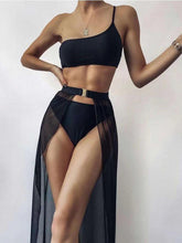 Load image into Gallery viewer, Black Mesh Bikini Cover Up Set Women Bathing Outfits Adults Solid Color One Shoulder Bikini Top  Mesh See Through Crochet Off Shoulder Crop Tops 2 Piece Bikini Swimsuit Cover-ups Beach Summer Outfits
