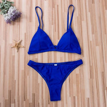 Load image into Gallery viewer, Black Micro Bikini Set Women 2 Pieces Swimsuit Swimwear Push Up Padded Bra Thongs Bathing Suit Beachwear Women's Tie Side Bottom Padded Top Triangle Bikini Bathing Suit

