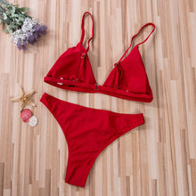 Load image into Gallery viewer, Black Micro Bikini Set Women 2 Pieces Swimsuit Swimwear Push Up Padded Bra Thongs Bathing Suit Beachwear Women's Tie Side Bottom Padded Top Triangle Bikini Bathing Suit
