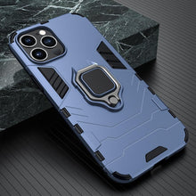 Load image into Gallery viewer, Black Simple Shockproof Armor Case for iPhone 13 Pro Max 12 Mini Ring Stand Back Cover for iPhone 11 Pro max XS XR 8 7 6 Plus SE Heavy Duty Protection Shockproof Kickstand Case Phone Cover

