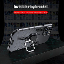 Load image into Gallery viewer, Black Simple Shockproof Armor Case for iPhone 13 Pro Max 12 Mini Ring Stand Back Cover for iPhone 11 Pro max XS XR 8 7 6 Plus SE Heavy Duty Protection Shockproof Kickstand Case Phone Cover
