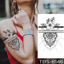 Load image into Gallery viewer, Black Sketchs Flowers Waterproof Temporary Tattoo Sticker Chest Flash Tattoo Wolf Diamond Flower Body Art Arm Fake Tattoo For Womens Men
