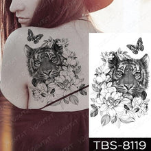 Load image into Gallery viewer, Black Sketchs Flowers Waterproof Temporary Tattoo Sticker Chest Flash Tattoo Wolf Diamond Flower Body Art Arm Fake Tattoo For Womens Men
