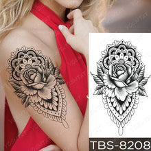 Load image into Gallery viewer, Black Sketchs Flowers Waterproof Temporary Tattoo Sticker Chest Flash Tattoo Wolf Diamond Flower Body Art Arm Fake Tattoo For Womens Men
