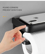 将图片加载到图库查看器，Black Toilet Paper Holder Multifunction Bathroom Storage Shelf Roll Paper Holder Toilet Paper Holder With Shelf Matte Black Toilet Paper Holder Toilet Paper Roll Holder Bathroom Adhesive Toilet Paper Holder
