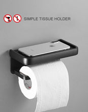 将图片加载到图库查看器，Black Toilet Paper Holder Multifunction Bathroom Storage Shelf Roll Paper Holder Toilet Paper Holder With Shelf Matte Black Toilet Paper Holder Toilet Paper Roll Holder Bathroom Adhesive Toilet Paper Holder
