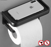 将图片加载到图库查看器，Black Toilet Paper Holder Multifunction Bathroom Storage Shelf Roll Paper Holder Toilet Paper Holder With Shelf Matte Black Toilet Paper Holder Toilet Paper Roll Holder Bathroom Adhesive Toilet Paper Holder
