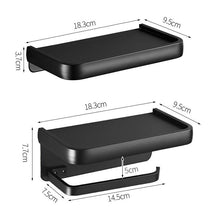 将图片加载到图库查看器，Black Toilet Paper Holder Multifunction Bathroom Storage Shelf Roll Paper Holder Toilet Paper Holder With Shelf Matte Black Toilet Paper Holder Toilet Paper Roll Holder Bathroom Adhesive Toilet Paper Holder
