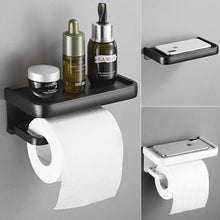 将图片加载到图库查看器，Black Toilet Paper Holder Multifunction Bathroom Storage Shelf Roll Paper Holder Toilet Paper Holder With Shelf Matte Black Toilet Paper Holder Toilet Paper Roll Holder Bathroom Adhesive Toilet Paper Holder
