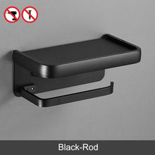 将图片加载到图库查看器，Black Toilet Paper Holder Multifunction Bathroom Storage Shelf Roll Paper Holder Toilet Paper Holder With Shelf Matte Black Toilet Paper Holder Toilet Paper Roll Holder Bathroom Adhesive Toilet Paper Holder
