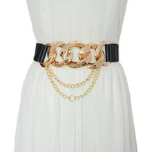 Load image into Gallery viewer, Black Vintage Ladies Dress Belt Charming Chain Buckle Elastic Luxurious Women Belt Metal Chain Style Party Fashion Belts For Ladies

