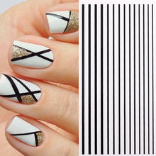 将图片加载到图库查看器，Black White 3D Nail Stickers Metal Gold Silver Geometric Tassel Strip Line Adhesive Transfer Decals Nail Art Design  Gold Silver Metal Nail Sticker  Metallic Curve Strip Line Nail Decal Self-Adhesive 3D Wave Design Nail Tips Decorations Manicure for Women
