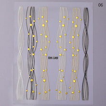 将图片加载到图库查看器，Black White 3D Nail Stickers Metal Gold Silver Geometric Tassel Strip Line Adhesive Transfer Decals Nail Art Design  Gold Silver Metal Nail Sticker  Metallic Curve Strip Line Nail Decal Self-Adhesive 3D Wave Design Nail Tips Decorations Manicure for Women
