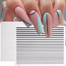 将图片加载到图库查看器，Black White 3D Nail Stickers Metal Gold Silver Geometric Tassel Strip Line Adhesive Transfer Decals Nail Art Design  Gold Silver Metal Nail Sticker  Metallic Curve Strip Line Nail Decal Self-Adhesive 3D Wave Design Nail Tips Decorations Manicure for Women
